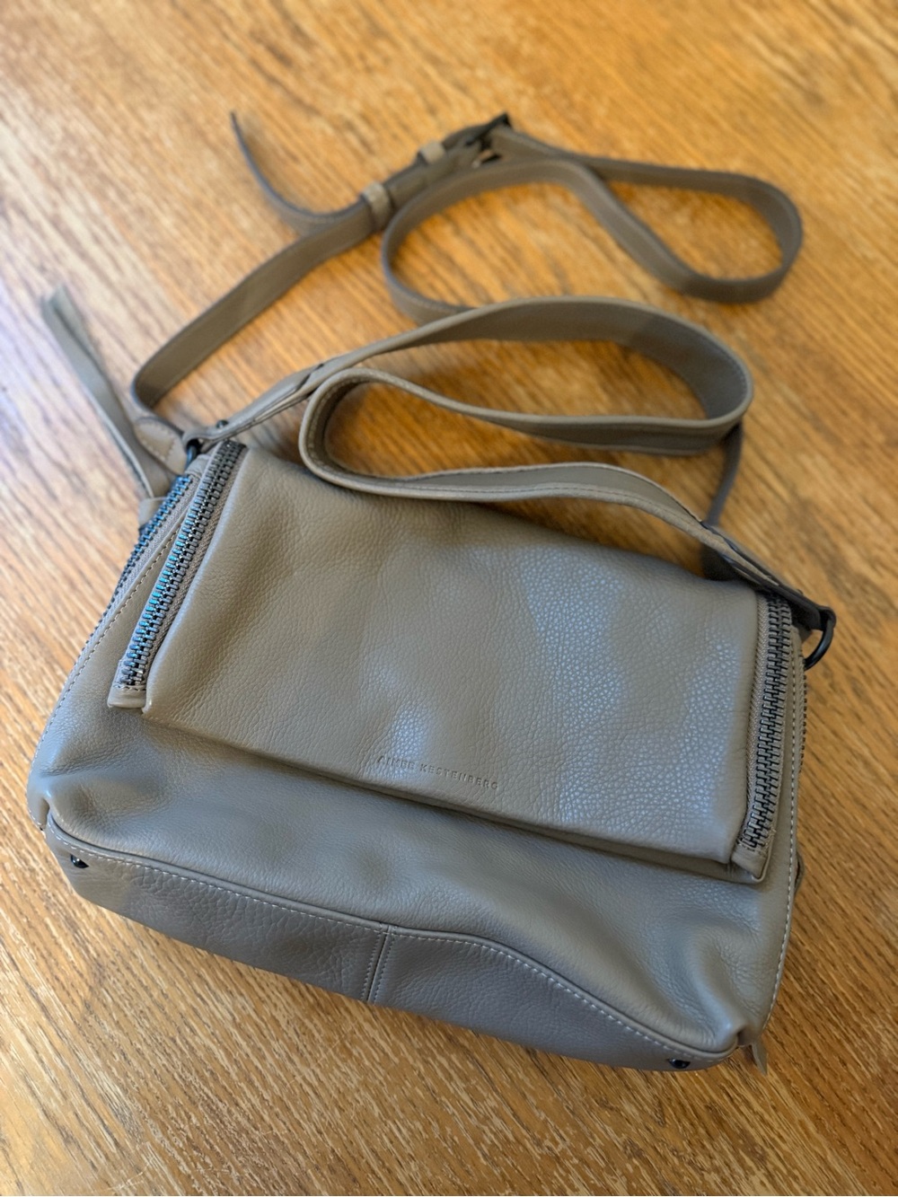 Aimee Kestenberg Pebble Leather Crossbody in Taupe Gray